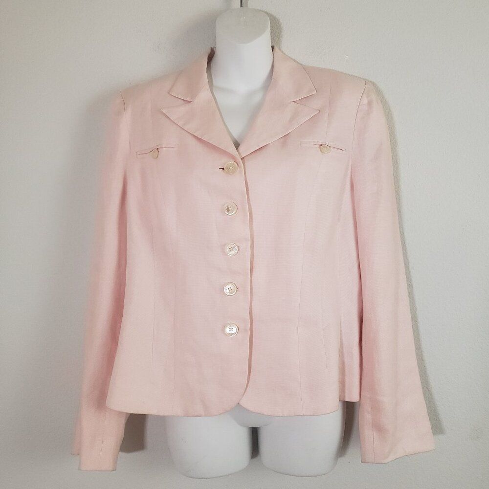 Lauren Ralph Lauren Women's Blazer 14 Pink Linen Classic Preppy Coastal Grandma